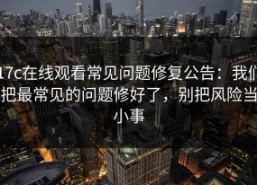 17c在线观看常见问题修复公告：我们把最常见的问题修好了，别把风险当小事