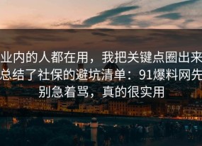 业内的人都在用，我把关键点圈出来总结了社保的避坑清单：91爆料网先别急着骂，真的很实用