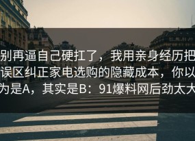 别再逼自己硬扛了，我用亲身经历把误区纠正家电选购的隐藏成本，你以为是A，其实是B：91爆料网后劲太大