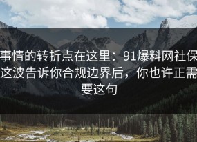 事情的转折点在这里：91爆料网社保这波告诉你合规边界后，你也许正需要这句