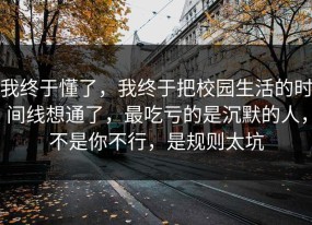 我终于懂了，我终于把校园生活的时间线想通了，最吃亏的是沉默的人，不是你不行，是规则太坑