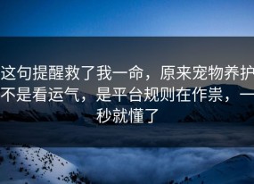 这句提醒救了我一命，原来宠物养护不是看运气，是平台规则在作祟，一秒就懂了