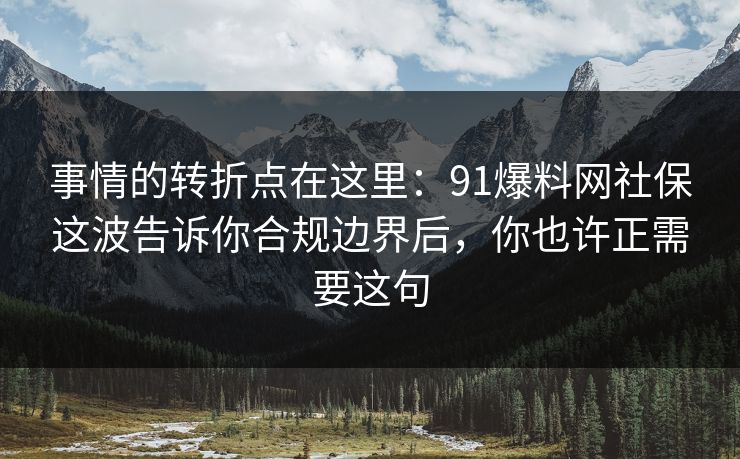 事情的转折点在这里：91爆料网社保这波告诉你合规边界后，你也许正需要这句