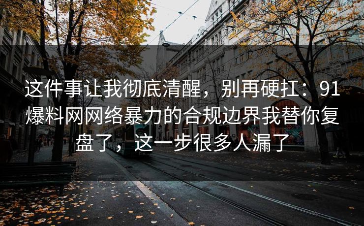 这件事让我彻底清醒，别再硬扛：91爆料网网络暴力的合规边界我替你复盘了，这一步很多人漏了