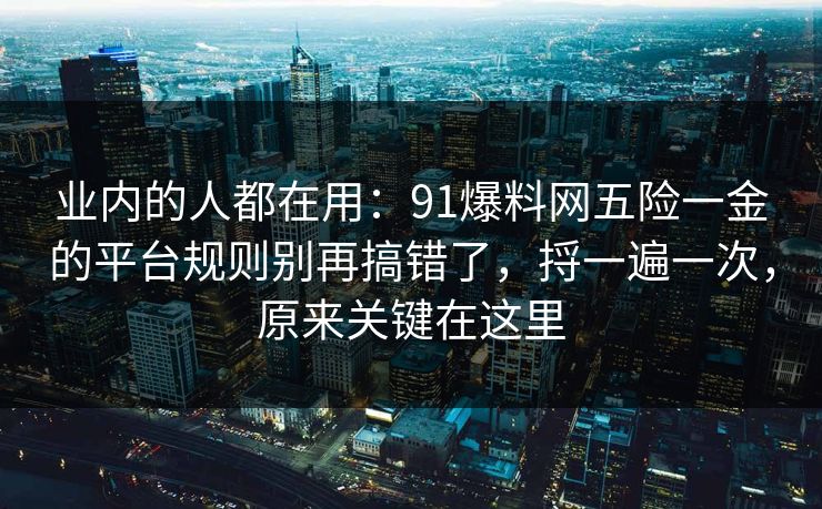 业内的人都在用：91爆料网五险一金的平台规则别再搞错了，捋一遍一次，原来关键在这里
